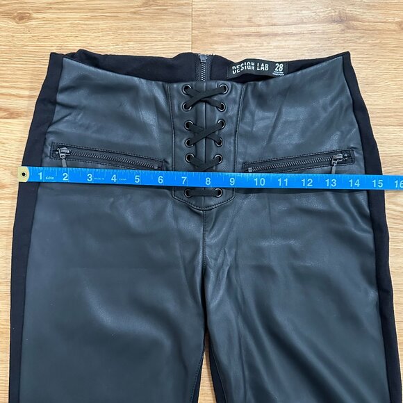 NWOT Design Lab Lord & Taylor Black Faux Leather Front Pants Leggings Size 28 - Picture 8 of 10